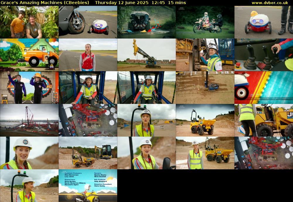 Grace's Amazing Machines (CBeebies) Thursday 12 June 2025 12:45 - 13:00