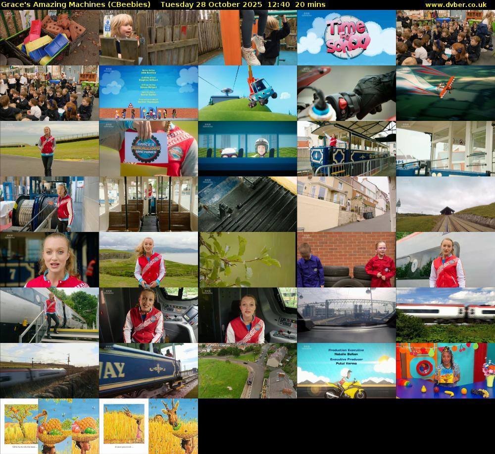 Grace's Amazing Machines (CBeebies) Tuesday 28 October 2025 12:40 - 13:00
