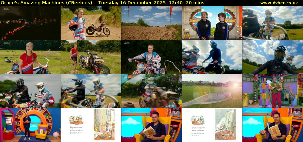 Grace's Amazing Machines (CBeebies) Tuesday 16 December 2025 12:40 - 13:00