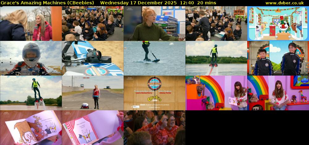 Grace's Amazing Machines (CBeebies) Wednesday 17 December 2025 12:40 - 13:00