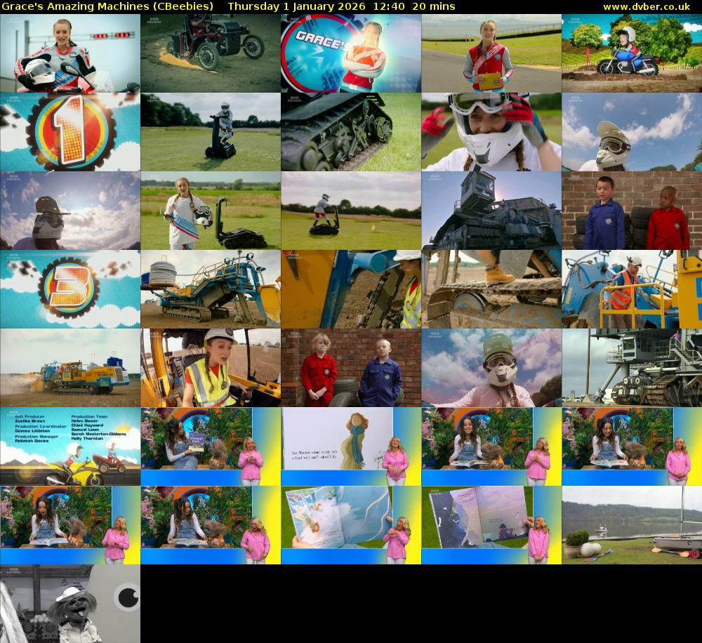 Grace's Amazing Machines (CBeebies) Thursday 1 January 2026 12:40 - 13:00