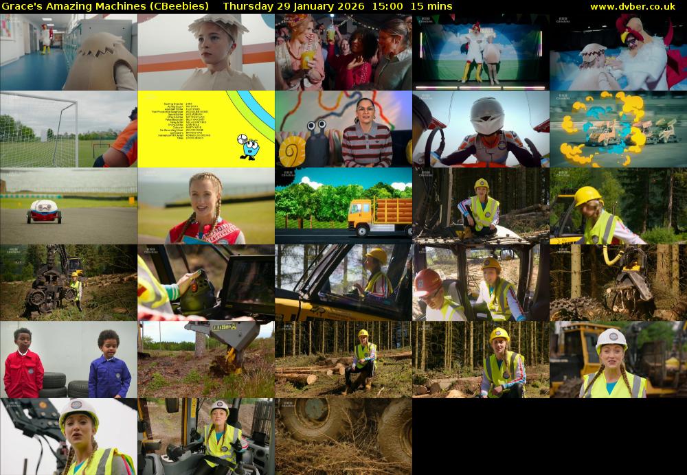 Grace's Amazing Machines (CBeebies) Thursday 29 January 2026 15:00 - 15:15