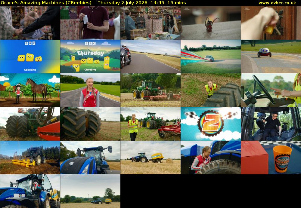 Grace's Amazing Machines (CBeebies) Thursday 2 July 2026 14:45 - 15:00