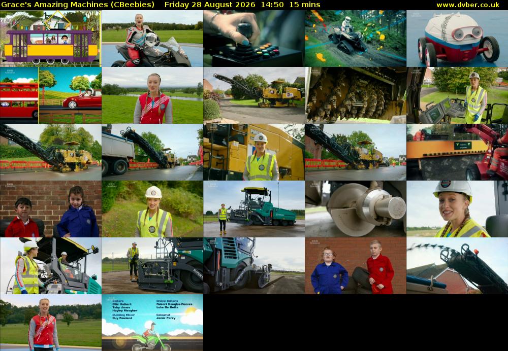 Grace's Amazing Machines (CBeebies) Friday 28 August 2026 14:50 - 15:05