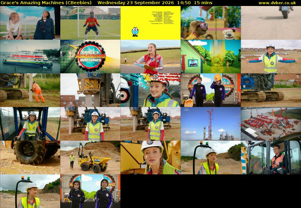 Grace's Amazing Machines (CBeebies) Wednesday 23 September 2026 14:50 - 15:05