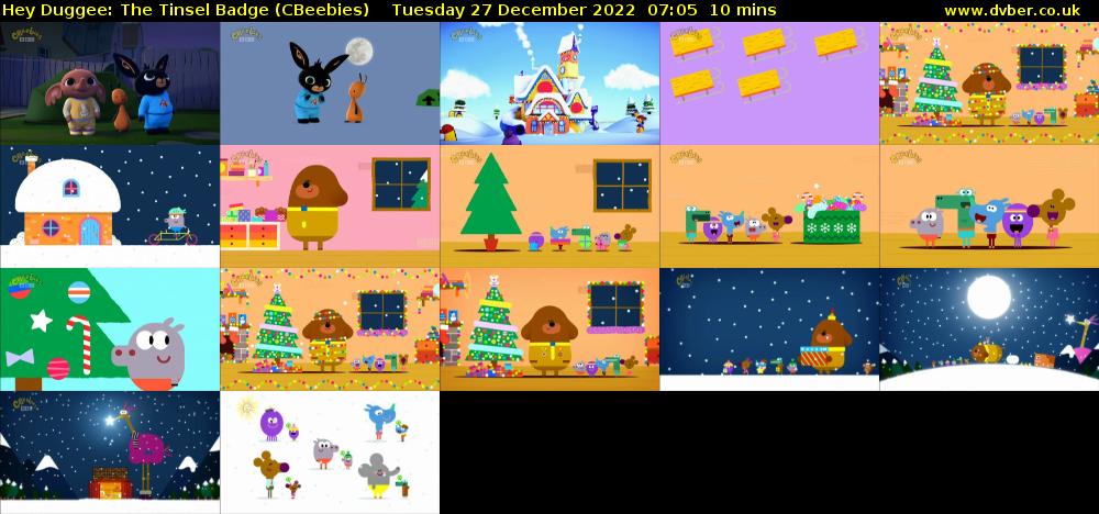 Hey Duggee: The Tinsel Badge (CBeebies) Tuesday 27 December 2022 07:05 - 07:15