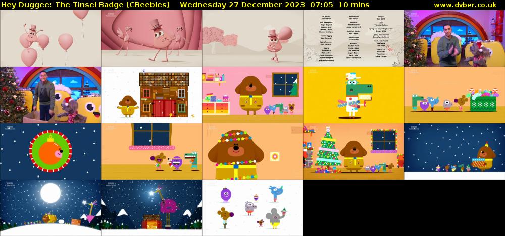 Hey Duggee: The Tinsel Badge (CBeebies) Wednesday 27 December 2023 07:05 - 07:15
