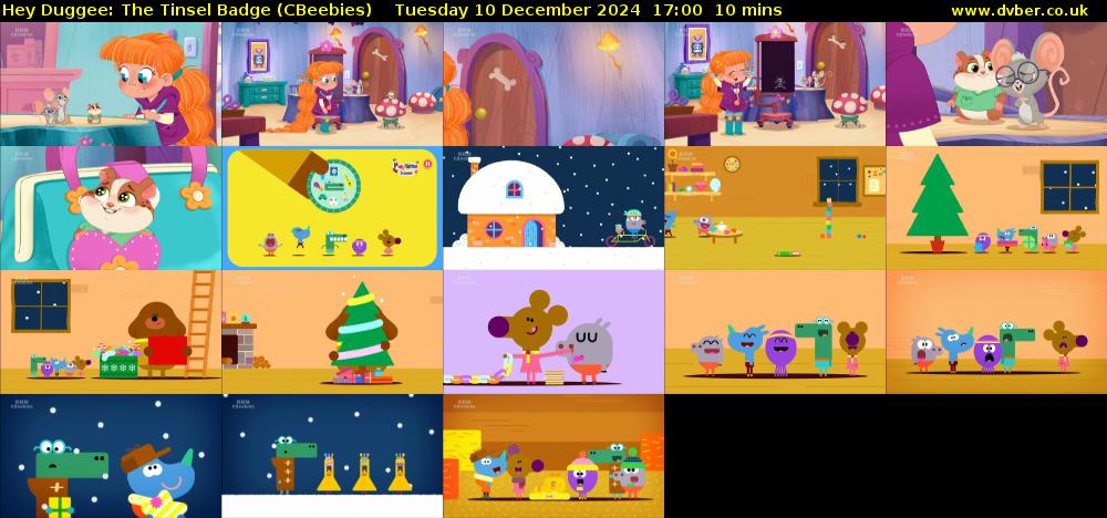 Hey Duggee: The Tinsel Badge (CBeebies) Tuesday 10 December 2024 17:00 - 17:10