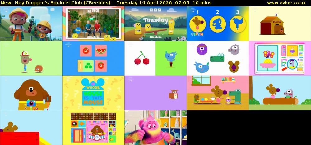 Hey Duggee's Squirrel Club (CBeebies) Tuesday 14 April 2026 07:05 - 07:15