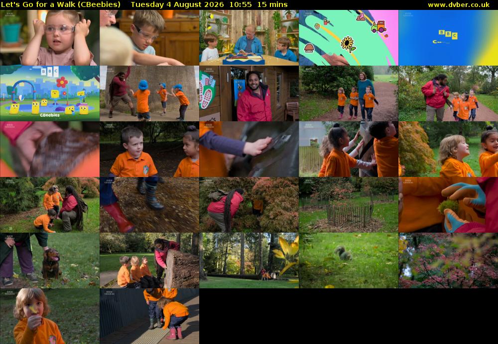 Let's Go For A Walk (CBeebies) Tuesday 4 August 2026 10:55 - 11:10