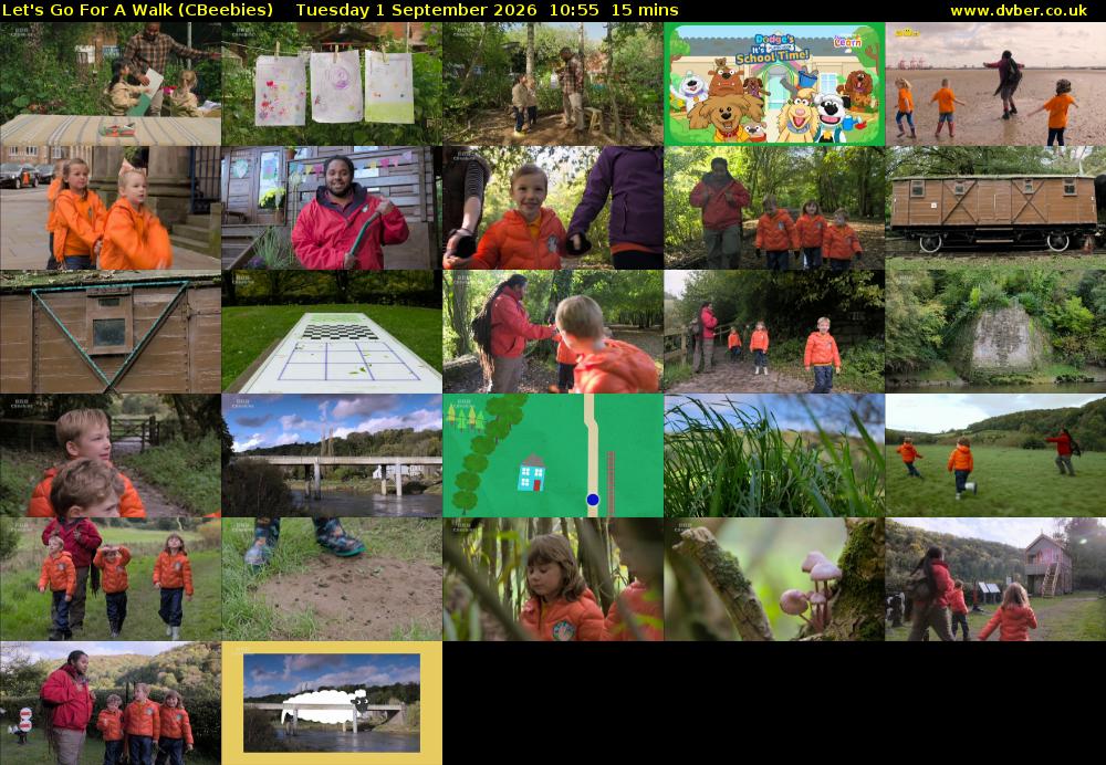 Let's Go For A Walk (CBeebies) Tuesday 1 September 2026 10:55 - 11:10