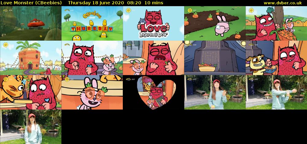 Love Monster (CBeebies) Thursday 18 June 2020 08:20 - 08:30