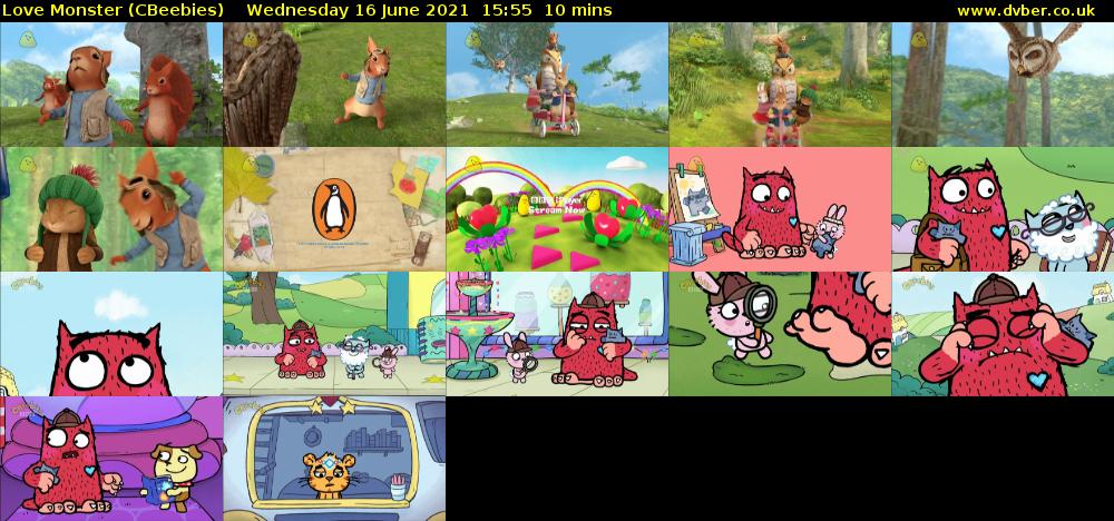 Love Monster (CBeebies) Wednesday 16 June 2021 15:55 - 16:05