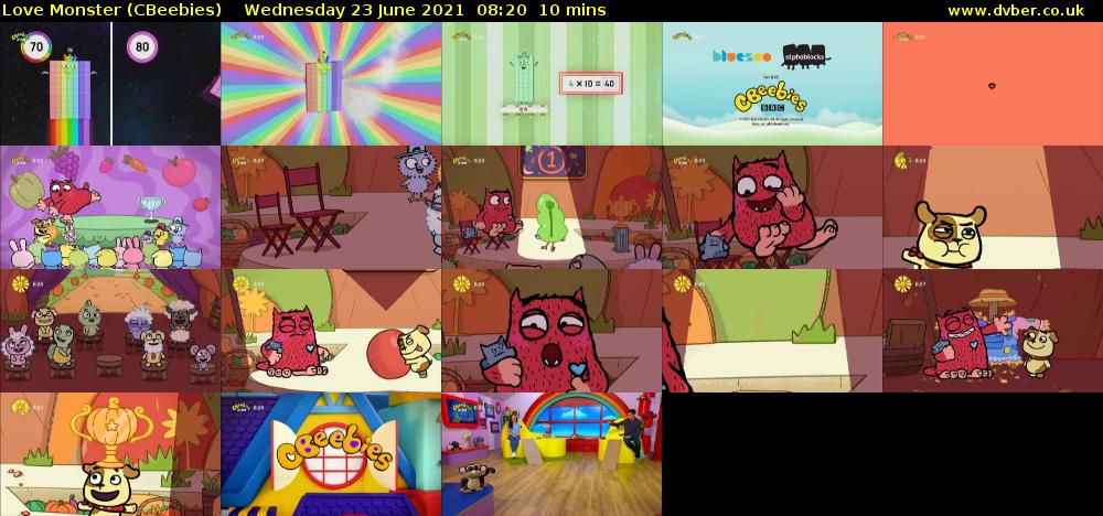 Love Monster (CBeebies) Wednesday 23 June 2021 08:20 - 08:30