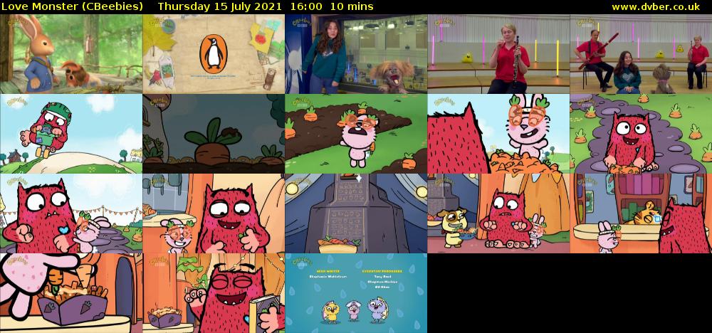 Love Monster (CBeebies) Thursday 15 July 2021 16:00 - 16:10