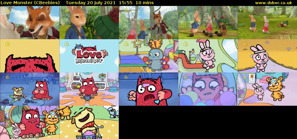 Love Monster (CBeebies) Tuesday 20 July 2021 15:55 - 16:05