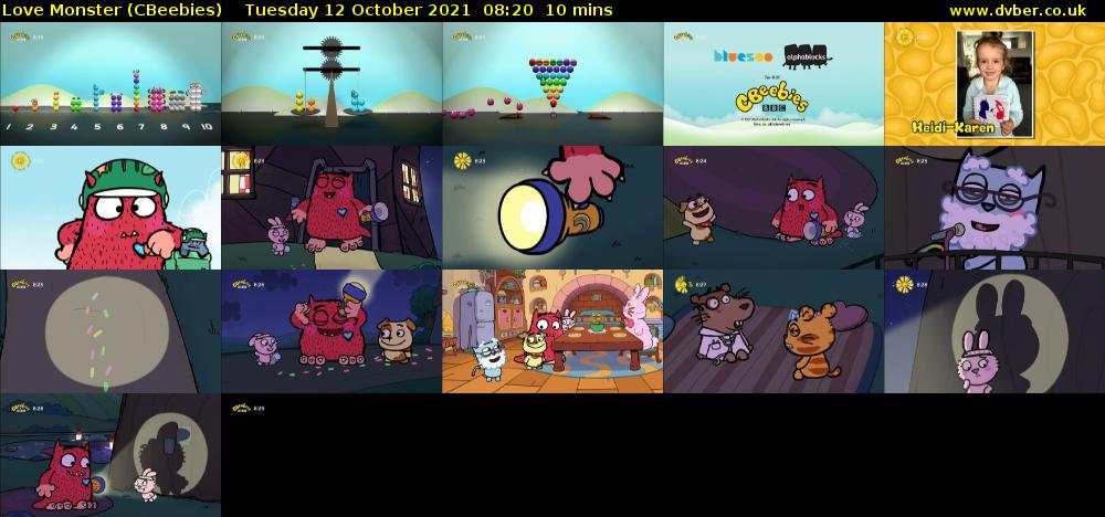 Love Monster (CBeebies) Tuesday 12 October 2021 08:20 - 08:30