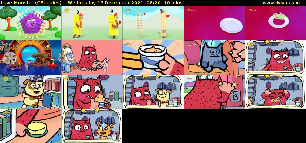 Love Monster (CBeebies) Wednesday 15 December 2021 08:20 - 08:30