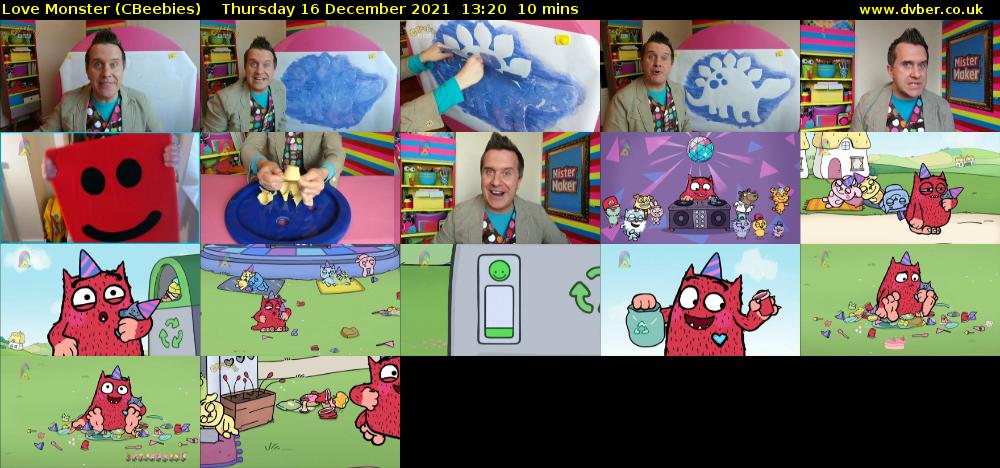 Love Monster (CBeebies) Thursday 16 December 2021 13:20 - 13:30