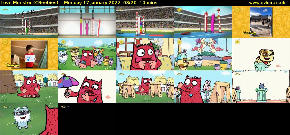Love Monster (CBeebies) Monday 17 January 2022 08:20 - 08:30