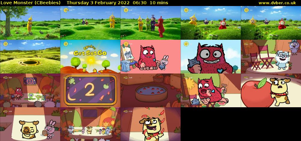 Love Monster (CBeebies) Thursday 3 February 2022 06:30 - 06:40