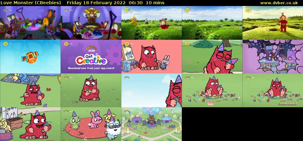 Love Monster (CBeebies) Friday 18 February 2022 06:30 - 06:40