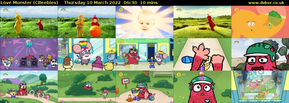Love Monster (CBeebies) Thursday 10 March 2022 06:30 - 06:40
