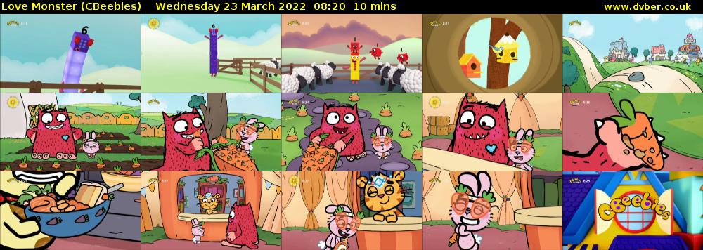 Love Monster (CBeebies) Wednesday 23 March 2022 08:20 - 08:30