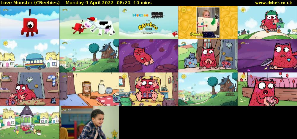 Love Monster (CBeebies) Monday 4 April 2022 08:20 - 08:30