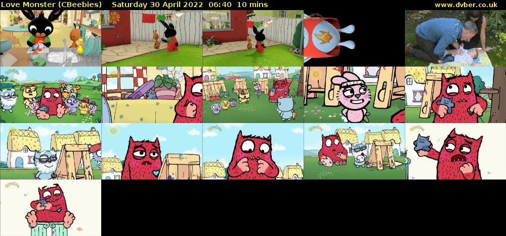 Love Monster (CBeebies) Saturday 30 April 2022 06:40 - 06:50