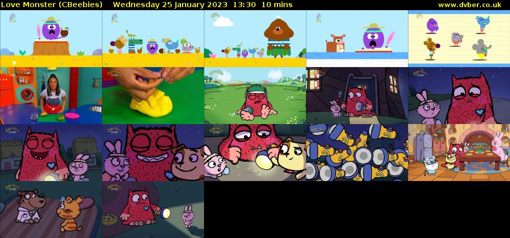Love Monster (CBeebies) Wednesday 25 January 2023 13:30 - 13:40