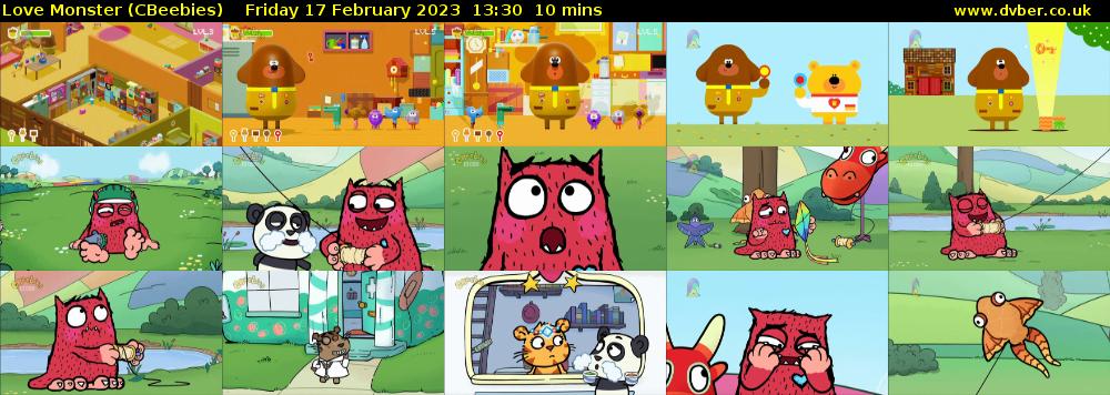 Love Monster (CBeebies) Friday 17 February 2023 13:30 - 13:40