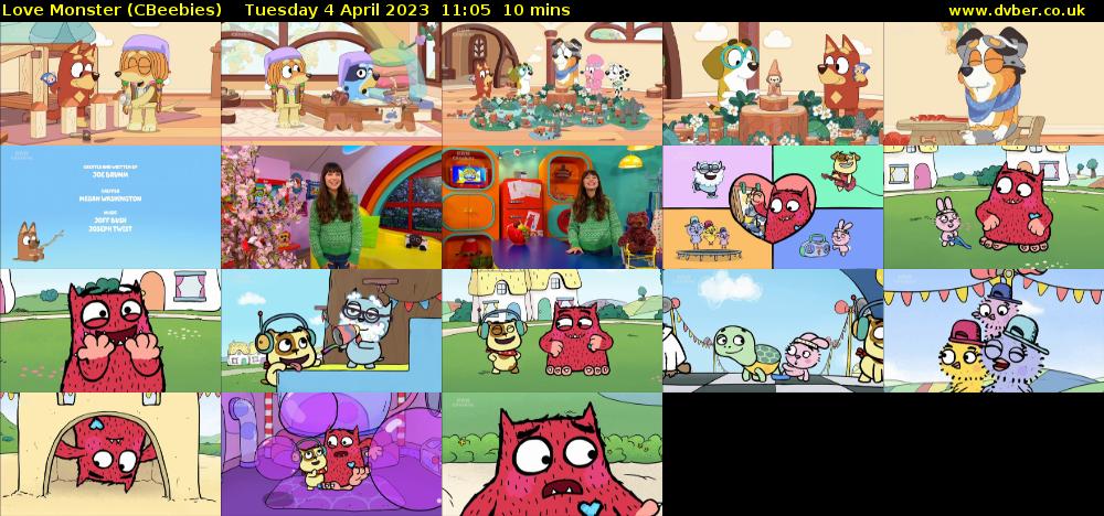 Love Monster (CBeebies) Tuesday 4 April 2023 11:05 - 11:15