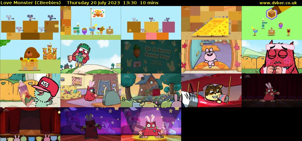 Love Monster (CBeebies) Thursday 20 July 2023 13:30 - 13:40