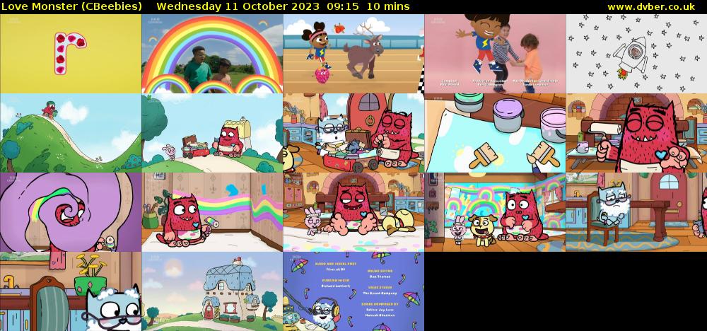 Love Monster (CBeebies) Wednesday 11 October 2023 09:15 - 09:25