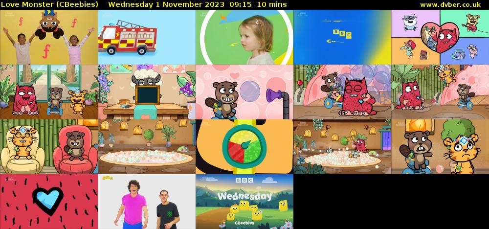 Love Monster (CBeebies) Wednesday 1 November 2023 09:15 - 09:25