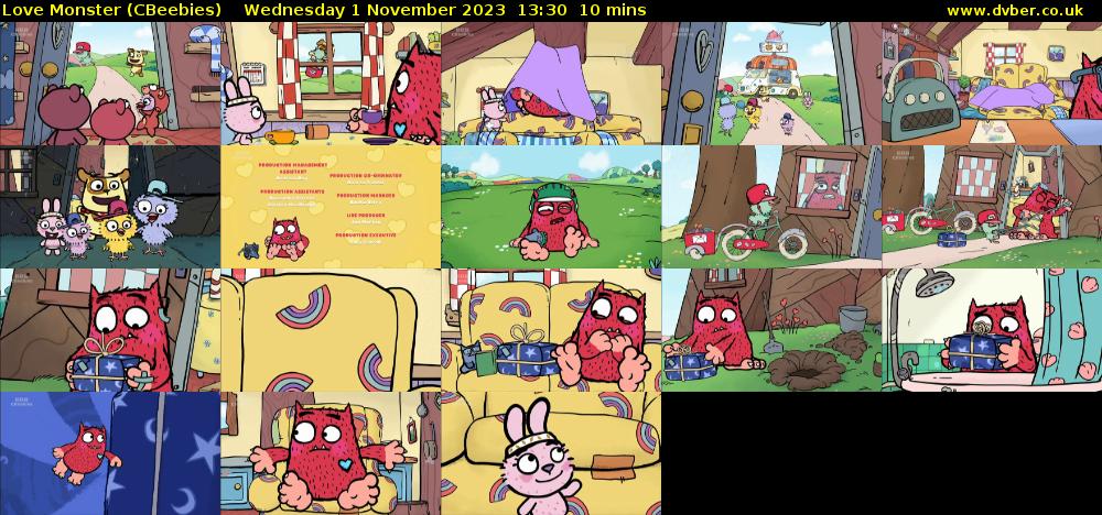 Love Monster (CBeebies) Wednesday 1 November 2023 13:30 - 13:40