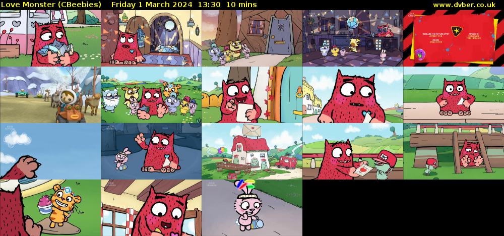 Love Monster (CBeebies) Friday 1 March 2024 13:30 - 13:40