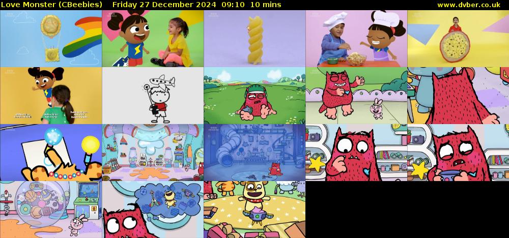 Love Monster (CBeebies) Friday 27 December 2024 09:10 - 09:20