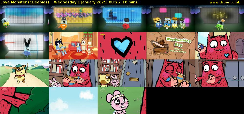 Love Monster (CBeebies) Wednesday 1 January 2025 08:25 - 08:35