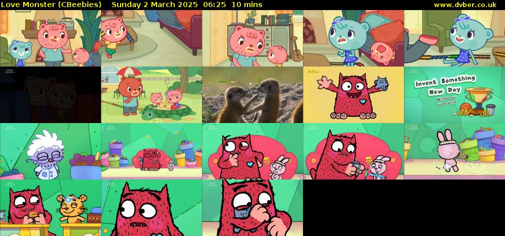 Love Monster (CBeebies) Sunday 2 March 2025 06:25 - 06:35