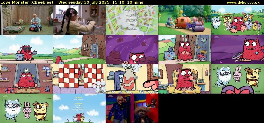 Love Monster (CBeebies) Wednesday 30 July 2025 15:10 - 15:20