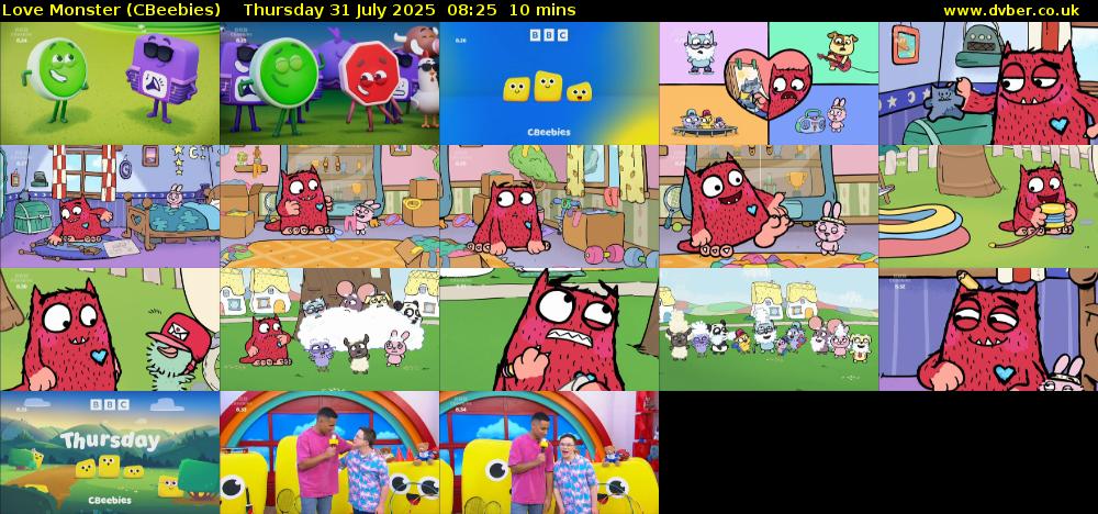 Love Monster (CBeebies) Thursday 31 July 2025 08:25 - 08:35