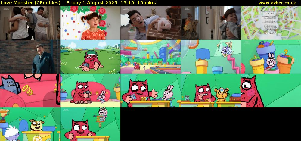Love Monster (CBeebies) Friday 1 August 2025 15:10 - 15:20