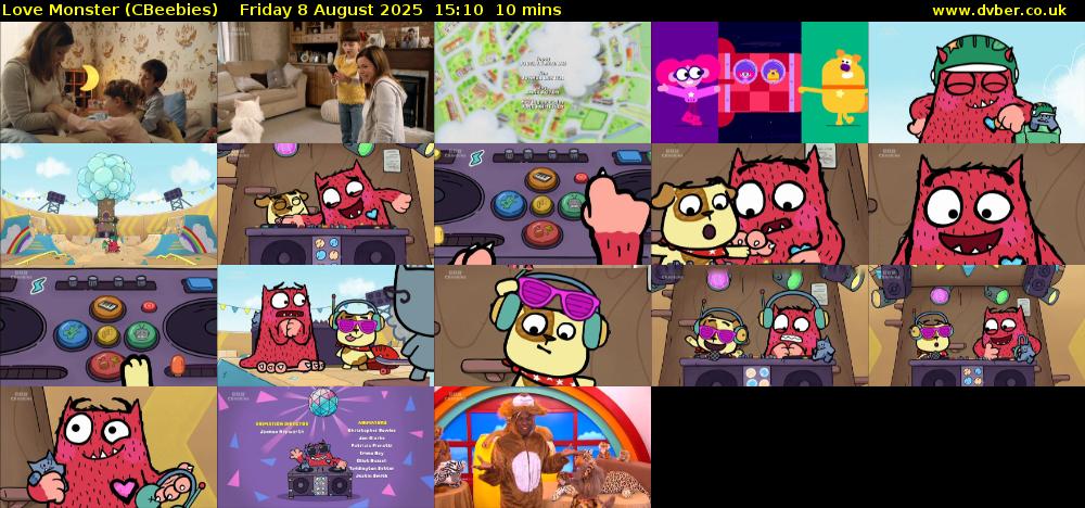 Love Monster (CBeebies) Friday 8 August 2025 15:10 - 15:20