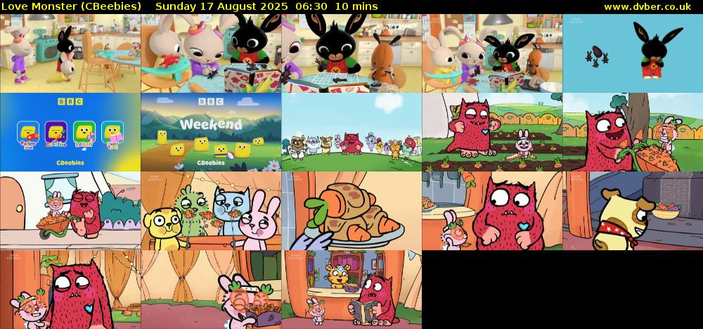 Love Monster (CBeebies) Sunday 17 August 2025 06:30 - 06:40