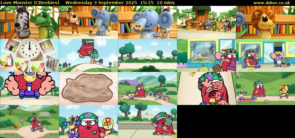 Love Monster (CBeebies) Wednesday 3 September 2025 15:15 - 15:25
