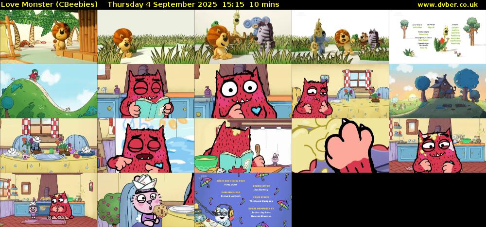 Love Monster (CBeebies) Thursday 4 September 2025 15:15 - 15:25