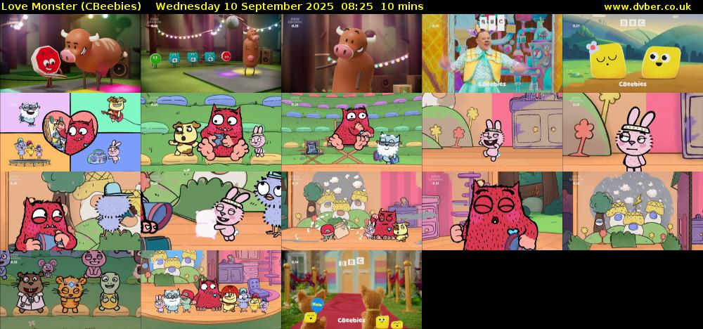 Love Monster (CBeebies) Wednesday 10 September 2025 08:25 - 08:35
