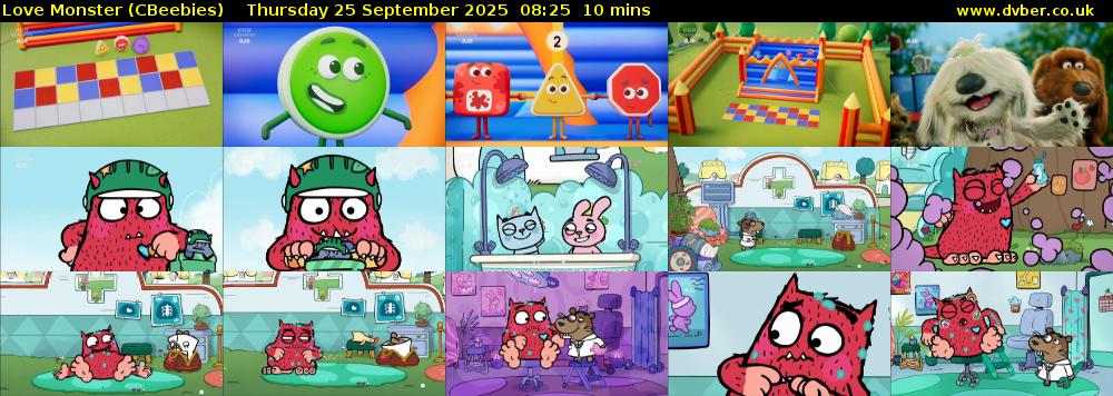Love Monster (CBeebies) Thursday 25 September 2025 08:25 - 08:35